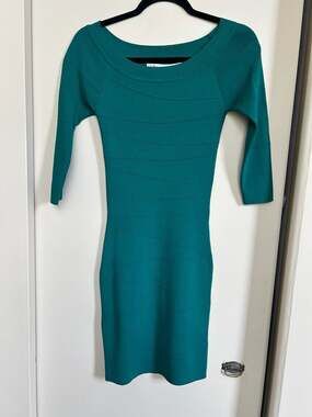 Max Studio Teal Green Ribbed Bodycon Sweater Dress Size XS